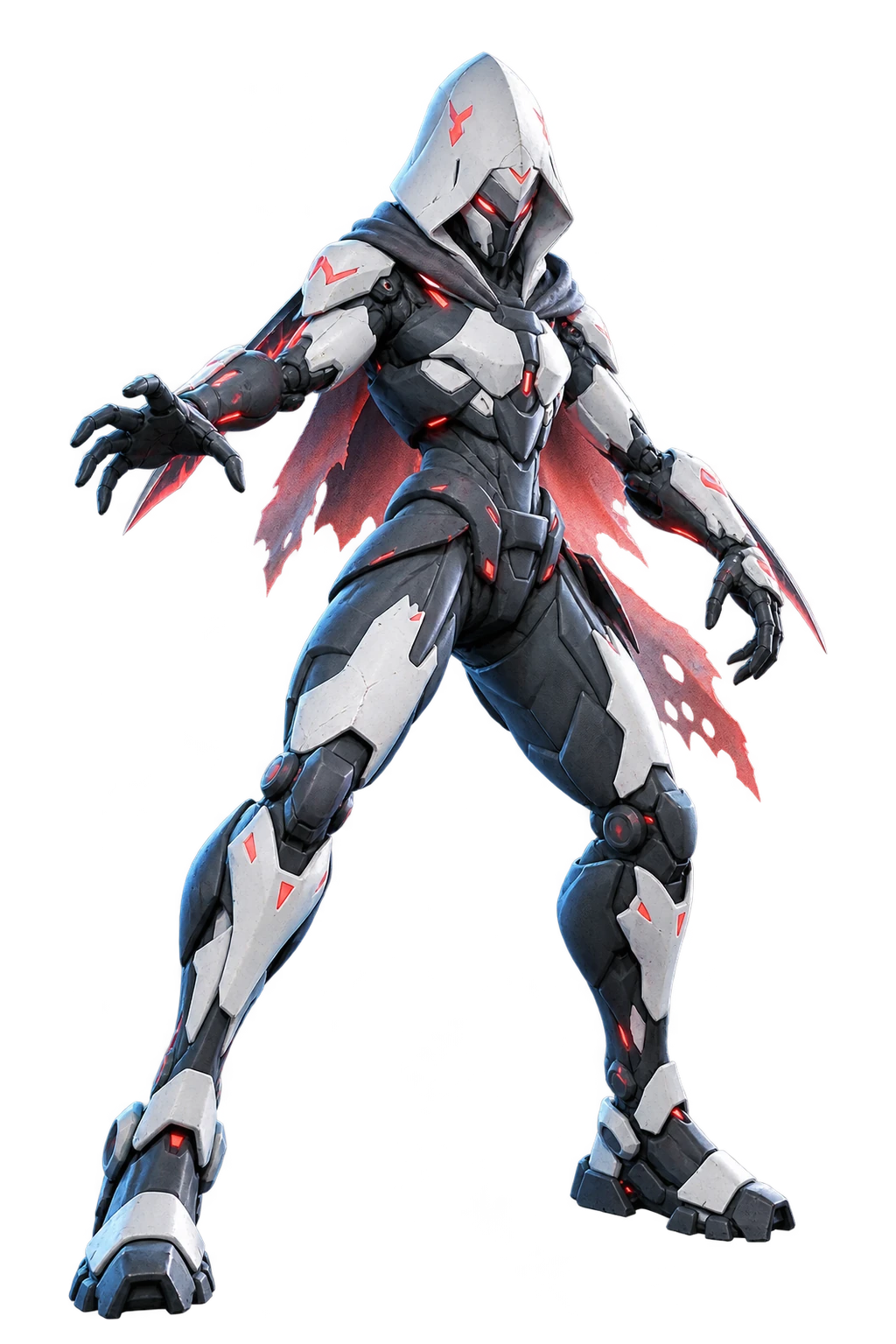 404, a CTRL//WAR hero, in white armor and a red cloak.